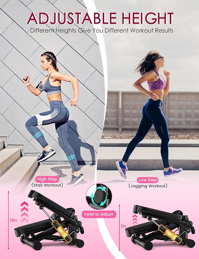 Steppers for Exercise at Home, KitGody Mini Stepper with Resistance Bands, Portable Stair Stepper for Home 330LBS Capacity, Adjustable Height Fitness Stepper Machine