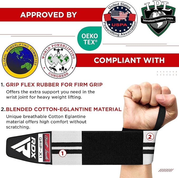 RDX Wrist Wraps for Weightlifting (Pair), IPL USPA Approved, Elasticated 18” Cotton Straps Support with Thumb Loop, Gym Wrap for Weight Lifting Powerlifting Competition Strength Training Bodybuilding