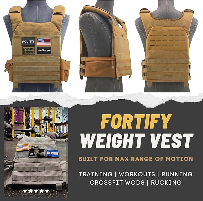 POLYFIT (Fortify) Weighted Vest for Strength and Endurance Training, Rucking, Fitness Workouts, Running, WODs
