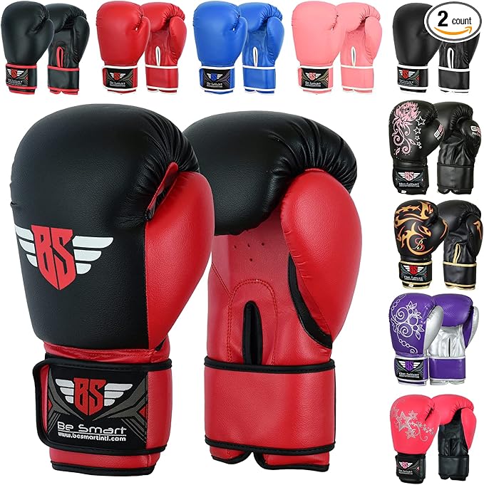 Be Smart Kids Boxing Gloves 4-12 Years 4oz 6oz Training Gloves for Children Sparring Youth Boxing Gloves Junior Training Mitts Punch PU Leather MMA Muay Thai Kick Boxing
