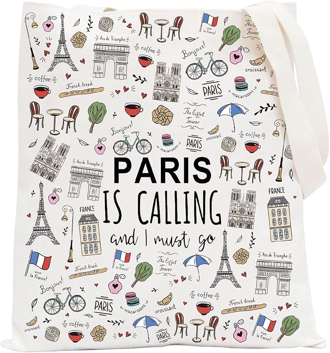 POFULL Paris Themed Gifts Paris Is Calling And I Must Go Tote Bag Paris Lover Gift (Paris Is Calling Tote Bag)