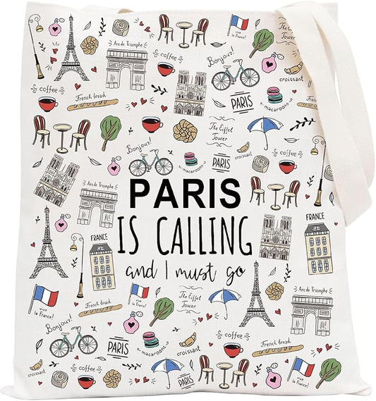 POFULL Paris Themed Gifts Paris Is Calling And I Must Go Tote Bag Paris Lover Gift (Paris Is Calling Tote Bag)