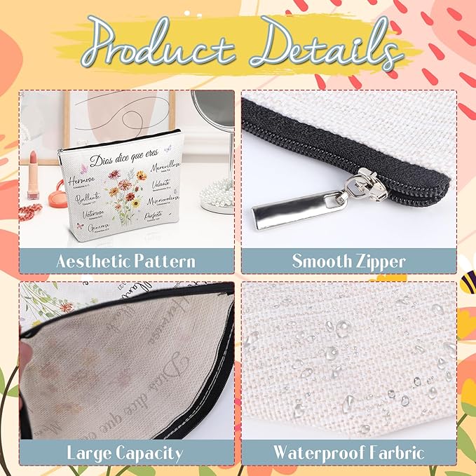 Regalos Cristianos Para Mujer - Spanish Inspirational Bible Verse Makeup Bag, Religious Christian Cosmetic Bag, Faith Based Gifts for Women Girls Pastor Wife Prayer Birthday Christmas Gift
