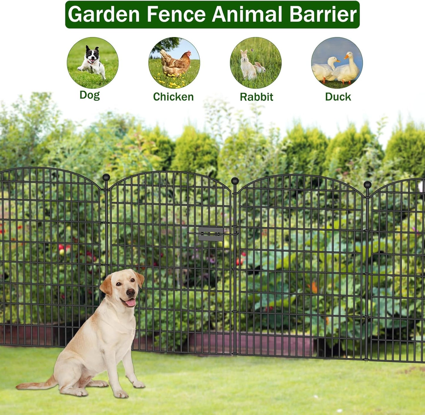 10 Panels No Dig Decorative Garden Fence with Gate - 40 in (H) x 23.6 ft (L), Dog Fence Outdoor for Yard, Rustproof Metal Animal Barrier Ground Stakes Fencing for Garden, Patio, Flower Bed