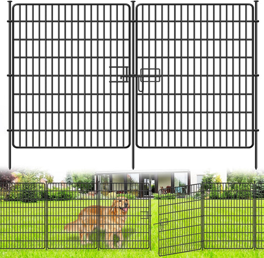10 Panels No Dig Fence with Gate, 40 in(H) X 24 ft(L) Garden Decorative Fence Animal Barrier for Dogs, Rustproof Metal Garden Edging Border for Outdoor, Yard, Patio, Black