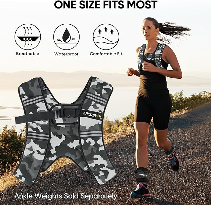 APEXUP Weighted Vest with 5lbs/10lbs/15lbs/20lbs/25lbs/30lbs Weights and Reflective Stripe, Weight Vest Men Women for Workout, Strength Training, Running