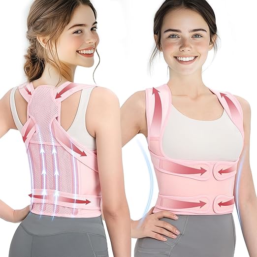 Back Brace Posture Corrector for Women, Adjustable Shoulder Straightener for Upper and Lower Back Pain Relief, Back Support Hunchback Corrector Pink (Large)