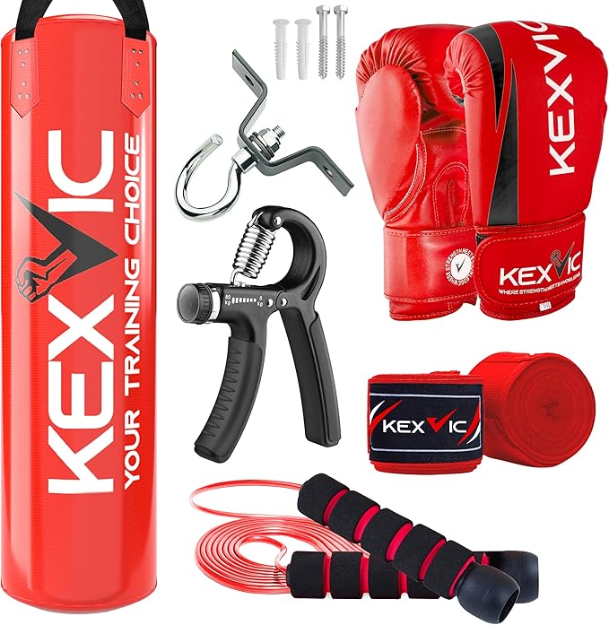 Punching Bag for Adults 4FT- Premium Heavy Duty Boxing Bag Set with 12OZ Boxing Gloves –Unfilled Hanging Kickboxing Bag for MMA, Karate, Judo, Muay Thai and Self Defense Training