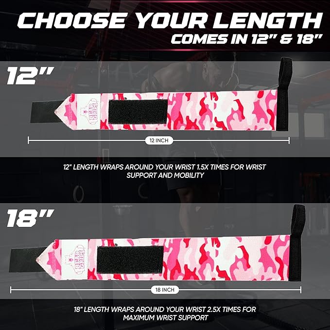 Bear Grips Wrist Wraps for Weightlifting | Weight Lifting Wrist Straps for Weightlifting | Extra Strength Gym Wrist Wraps | Two Wrist Wrap Per Pack | 12” & 18” | Lifting Wrist Wraps for Men & Women