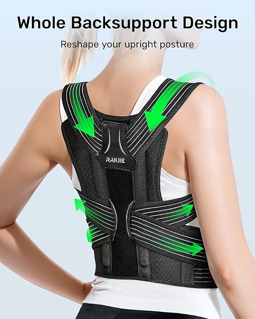 Posture Corrector for Women and Men, Upgraded Back Brace with Enhanced Support, Shoulder Straightener with Cushioned Shoulder Pads & Underarm Strap, Gray Size M (Upper Waist: 35.4"-41.3")