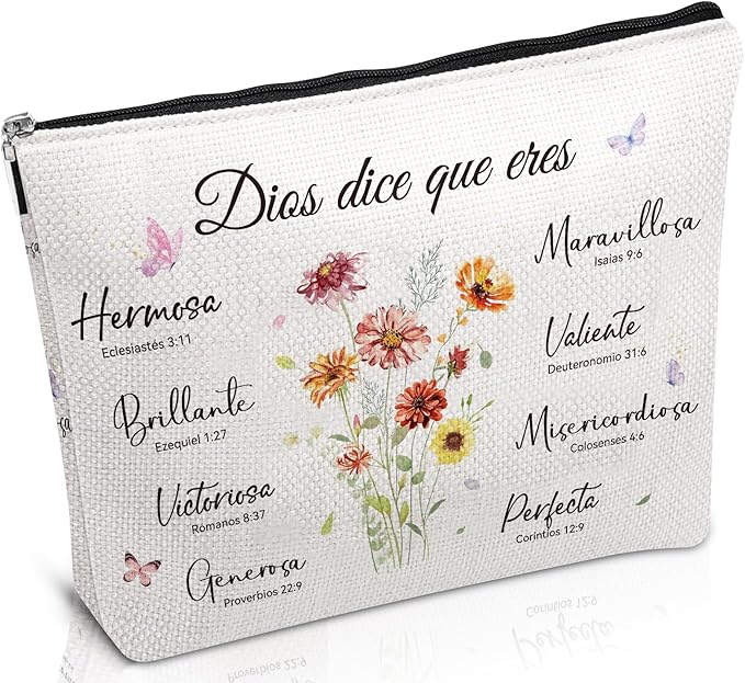 Regalos Cristianos Para Mujer - Spanish Inspirational Bible Verse Makeup Bag, Religious Christian Cosmetic Bag, Faith Based Gifts for Women Girls Pastor Wife Prayer Birthday Christmas Gift