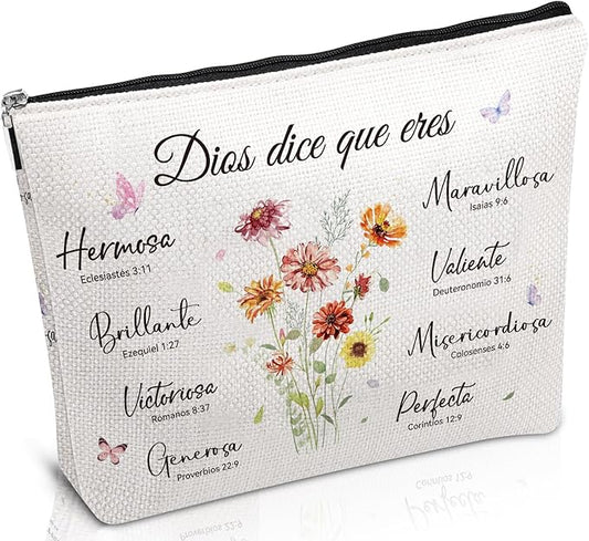 Regalos Cristianos Para Mujer - Spanish Inspirational Bible Verse Makeup Bag, Religious Christian Cosmetic Bag, Faith Based Gifts for Women Girls Pastor Wife Prayer Birthday Christmas Gift