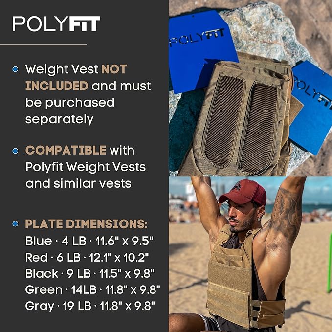 Weight Vest Plates - Weighted Plates for Strength 4lb, 6lb, 6lb, 9lb, 9lb, 14lb, 14lb, 19lb 19lb Pairs