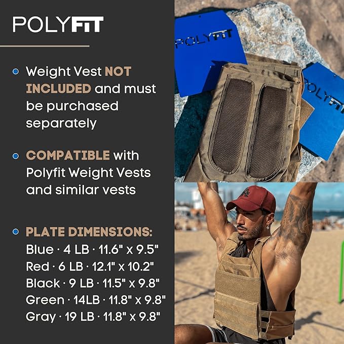Weight Vest Plates - Weighted Plates for Strength 4lb, 6lb, 6lb, 9lb, 9lb, 14lb, 14lb, 19lb 19lb Pairs