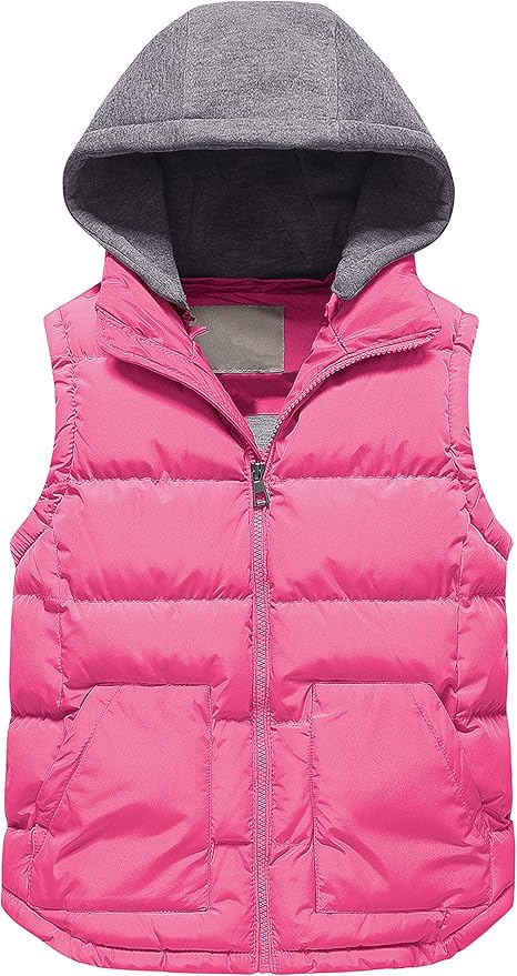 Pursky Girl's and Boy's Warm Puffer Vest Coat Water Resistant Sleeveless Jacket With Detachable Hood for 6-14Y