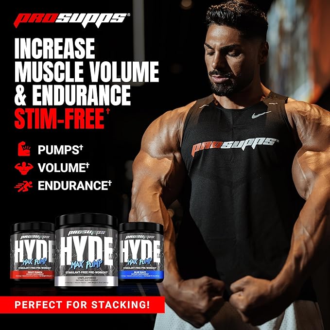 PROSUPPS Mr. Hyde Max Pump Pre Workout Powder - Stim-Free Preworkout Supports Blood Flow, Muscle Volume & Endurance - Caffeine-Free Nitric Oxide Gym & Fitness Supplements (Unflavored, 20 Servings)