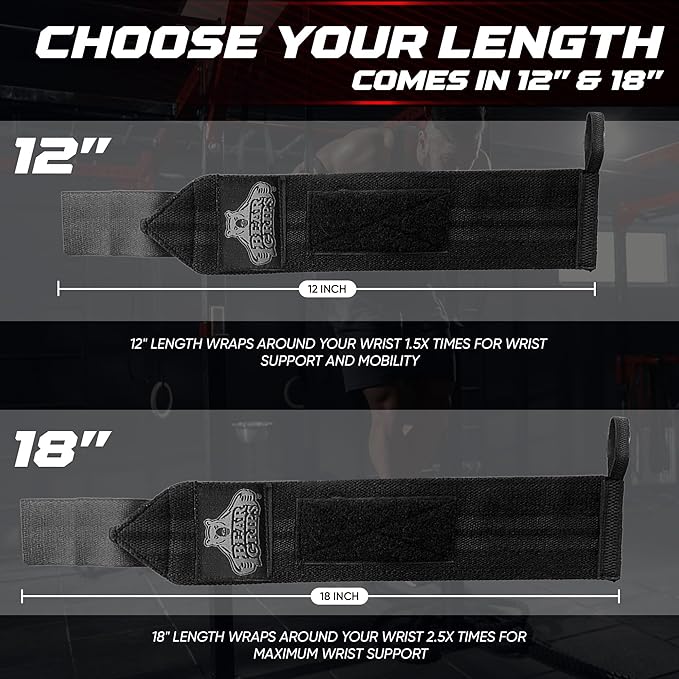 Bear Grips Wrist Wraps for Weightlifting | Weight Lifting Wrist Straps for Weightlifting | Extra Strength Gym Wrist Wraps | Two Wrist Wrap Per Pack | 12” & 18” | Lifting Wrist Wraps for Men & Women