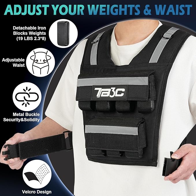 Adjustable Weighted Vest Men 19lbs/ 30lbs/ 40lbs Weights with Reflective Stripe, Weight Vest Woman Workout Vest for Crossfit, Calisthenics, Running & Walking.