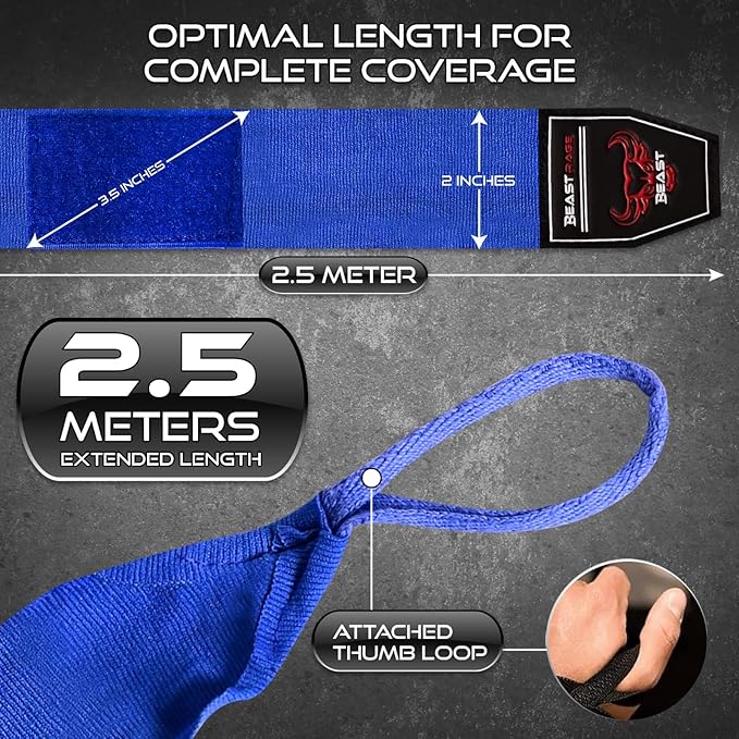 BEAST RAGE Boxing Hand Wraps 4.5 Meter Martial Arts Bandages Inner Gloves Wrist Support Straps Punching Under Hand Knuckles Heavy Elasticated Training Bag Mitts Muay Thai