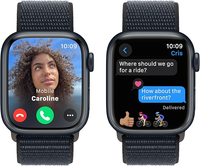 Apple Watch Series 9 [GPS 41mm] Smartwatch with Midnight Aluminum Case with Midnight Sport Loop One Size. Fitness Tracker, ECG Apps, Always-On Retina Display, Carbon Neutral