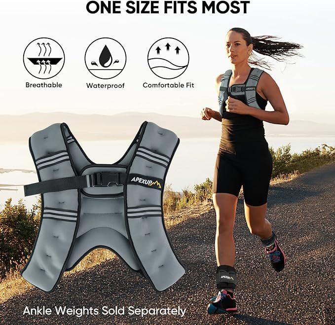 APEXUP Weighted Vest with 5lbs/10lbs/15lbs/20lbs/25lbs/30lbs Weights and Reflective Stripe, Weight Vest Men Women for Workout, Strength Training, Running