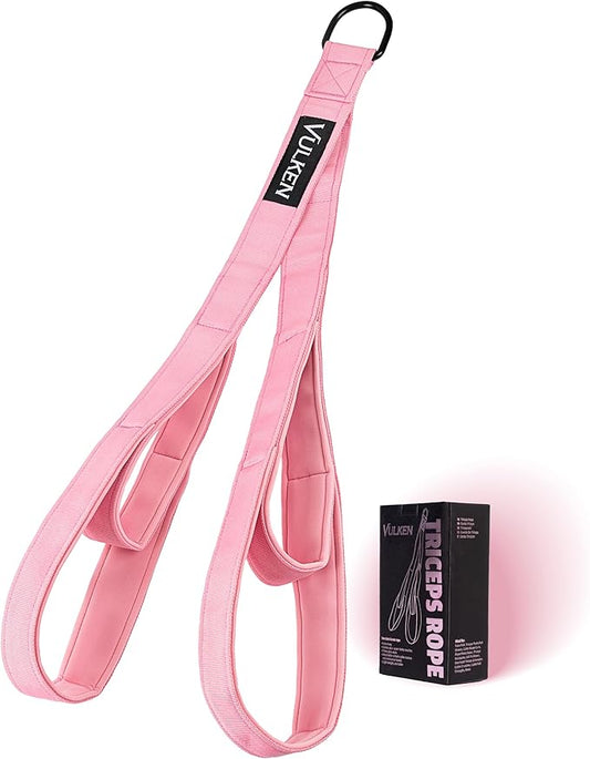 Vulken Tricep Rope Cable Attachment. 28.7 Inch & 22 Inch Two Lengths Built in One Pull Down Rope, Black & Pink