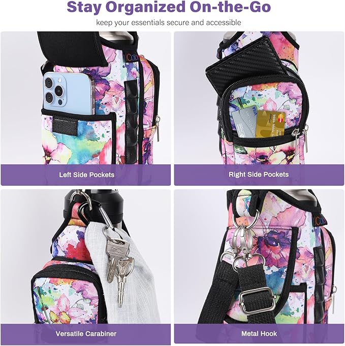 icolor Magnetic Gym Bag Water Bottle Carrier Holder with Phone Pockets & Shoulder Strap,5 Built-in Magnets Gym Bottle Pouch Sleeve,Magnetic Bag Gym Accessories Organizer for Men Women