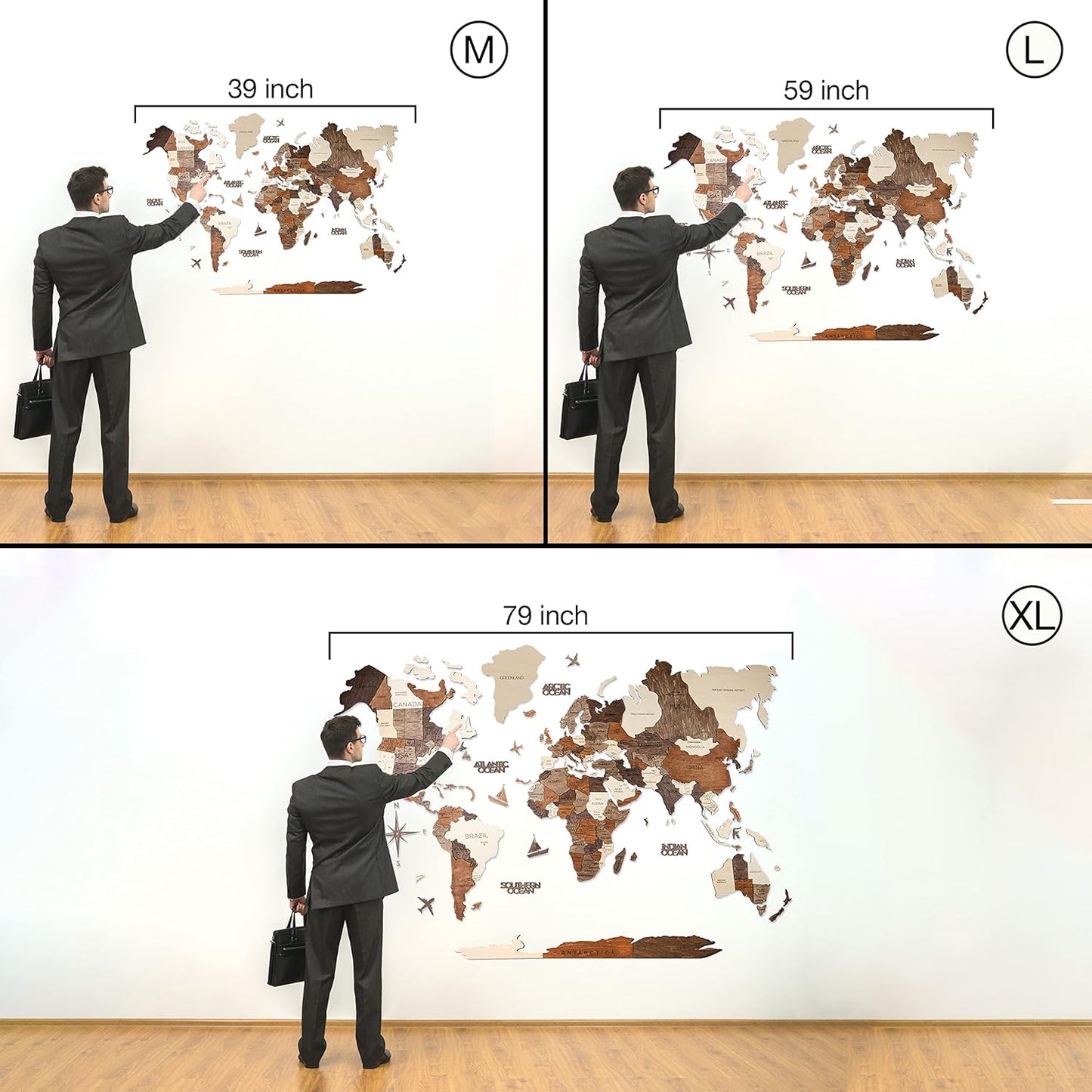 Handmade 3D Wood World Map Wall Art Large Wall Decor Track Your World Travels - Special For Home, Kitchen And Office (Large, Multicolor)