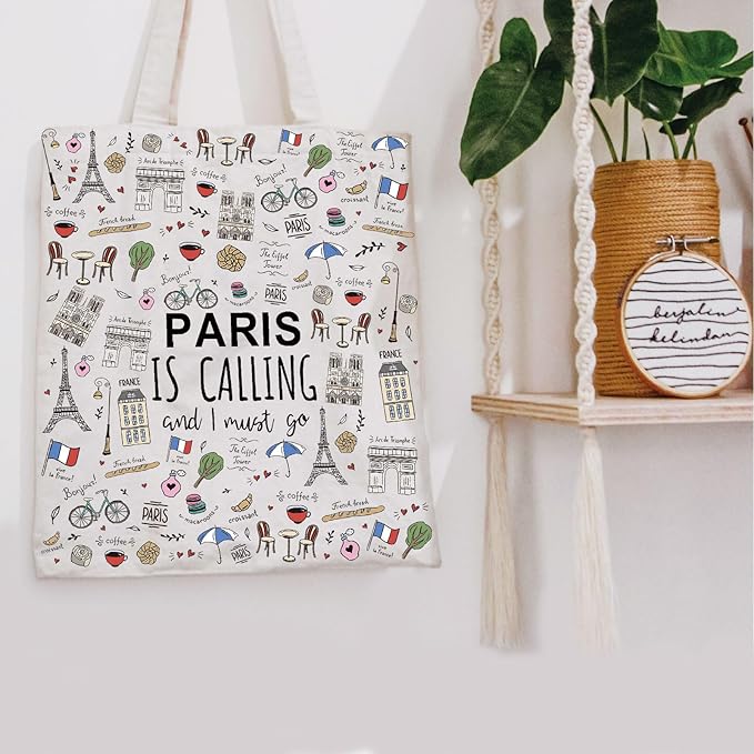 POFULL Paris Themed Gifts Paris Is Calling And I Must Go Tote Bag Paris Lover Gift (Paris Is Calling Tote Bag)