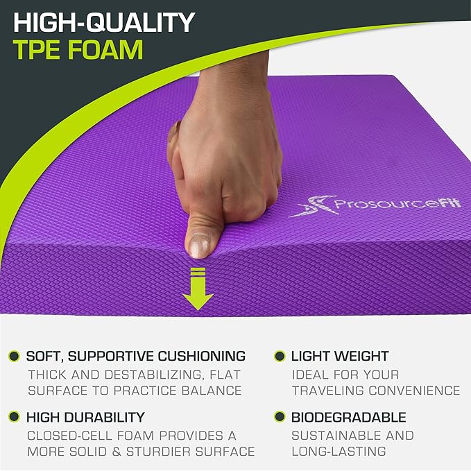 ProsourceFit Exercise Balance Pad – Large Cushioned Non-Slip Foam Mat & Knee Pad for Fitness, Stability Training, Physical Therapy, Yoga 15"x19"