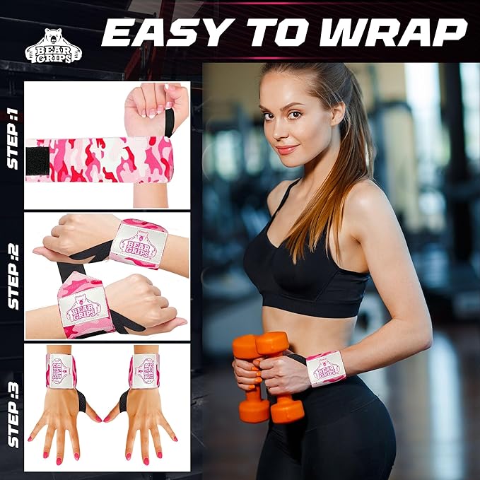 Bear Grips Wrist Wraps for Weightlifting | Weight Lifting Wrist Straps for Weightlifting | Extra Strength Gym Wrist Wraps | Two Wrist Wrap Per Pack | 12” & 18” | Lifting Wrist Wraps for Men & Women