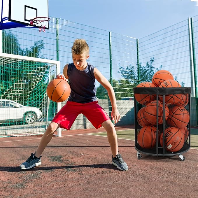 Ball Storage Bin for Garage, Balls Holder for Soccer, Basketball, Ball Cart, Rolling Basketball Rack for Outdoor, Indoor