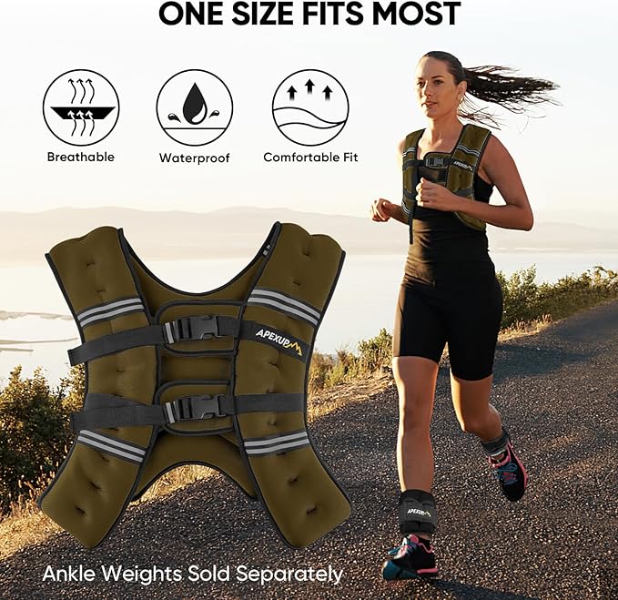 APEXUP Weighted Vest with 5lbs/10lbs/15lbs/20lbs/25lbs/30lbs Weights and Reflective Stripe, Weight Vest Men Women for Workout, Strength Training, Running
