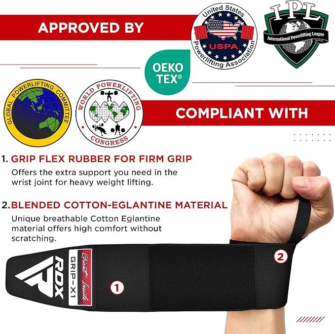 RDX Wrist Wraps for Weightlifting (Pair), IPL USPA Approved, Elasticated 18” Cotton Straps Support with Thumb Loop, Gym Wrap for Weight Lifting Powerlifting Competition Strength Training Bodybuilding