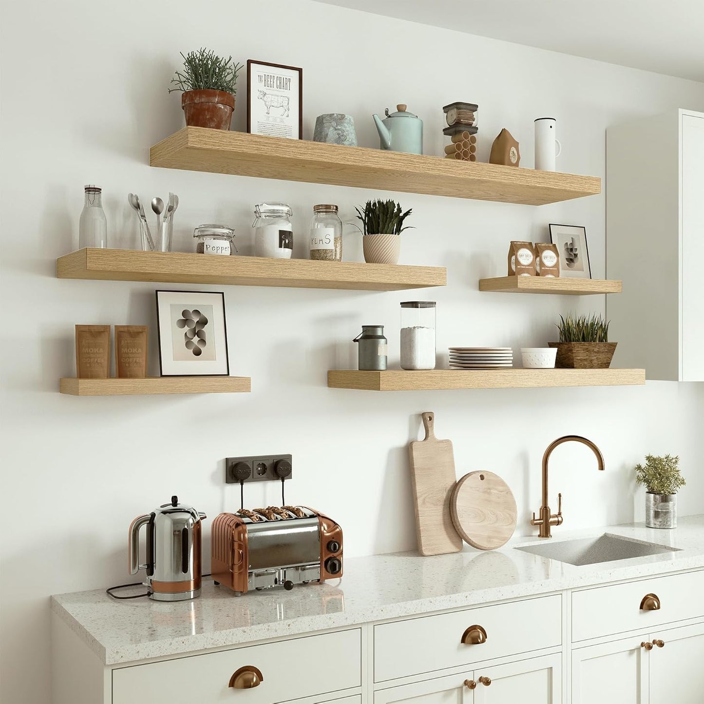 10 inches Deep Floating Shelves 36 inch Long, Single Wall Shelves Heavy Duty 70 lbs for Bedroom, Bathroom, Living Room, Kitchen, Office, Modern Shelf Home Decor, Set of 1, Oak