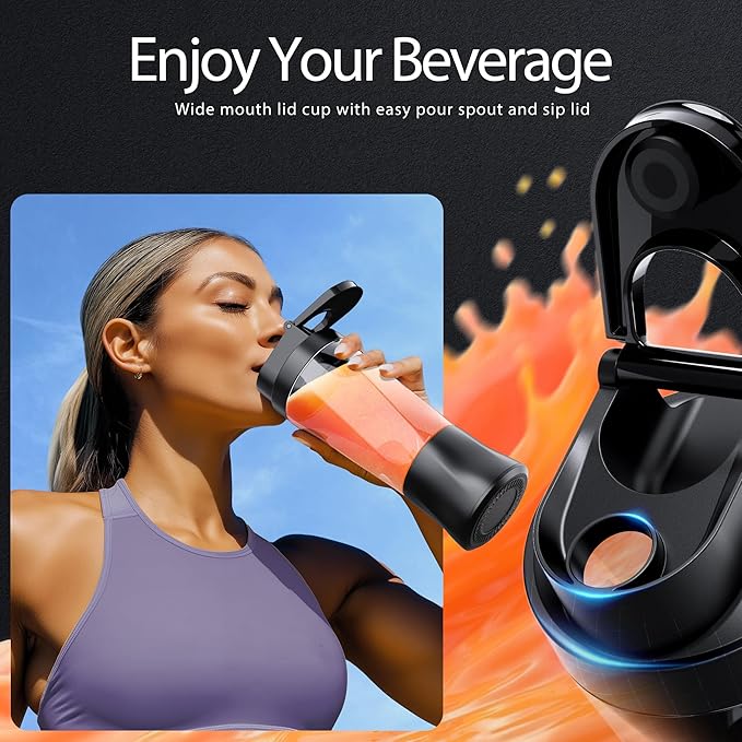 Portable Blender, Cordless, 24oz. Vessel, Personal Blender-for Shakes & Smoothies, BPA Free, Leakproof-Lid & Sip Spout, USB-C Rechargeable & Self Cleaning - Travel Blender with 6 Sharp Blade, Black