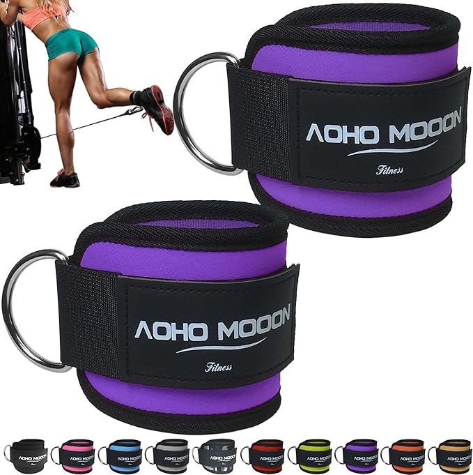 Comfortable Adjustable Padded Ankle Wrist Cuffs Neoprene Padded Straps D-Ring Glute Kickback for Cable Machine, Ideal for Glutes Exercises