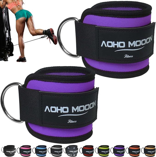 Comfortable Adjustable Padded Ankle Wrist Cuffs Neoprene Padded Straps D-Ring Glute Kickback for Cable Machine, Ideal for Glutes Exercises