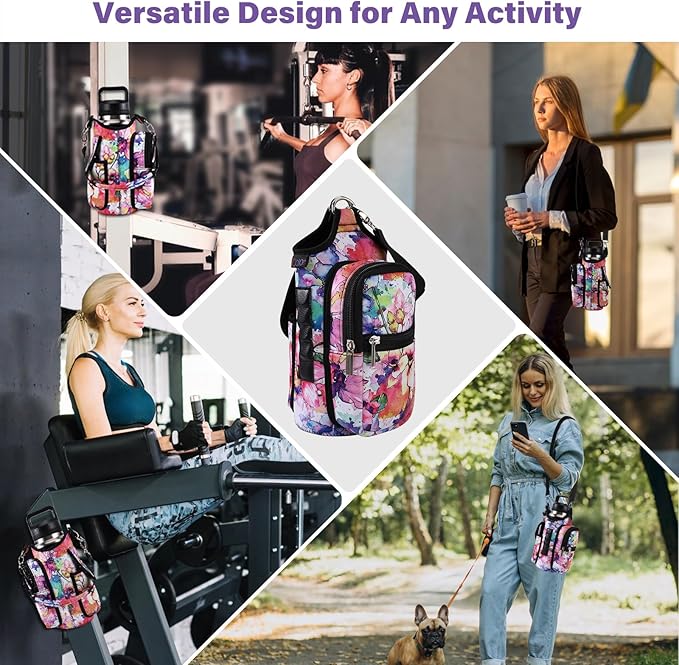 icolor Magnetic Gym Bag Water Bottle Carrier Holder with Phone Pockets & Shoulder Strap,5 Built-in Magnets Gym Bottle Pouch Sleeve,Magnetic Bag Gym Accessories Organizer for Men Women