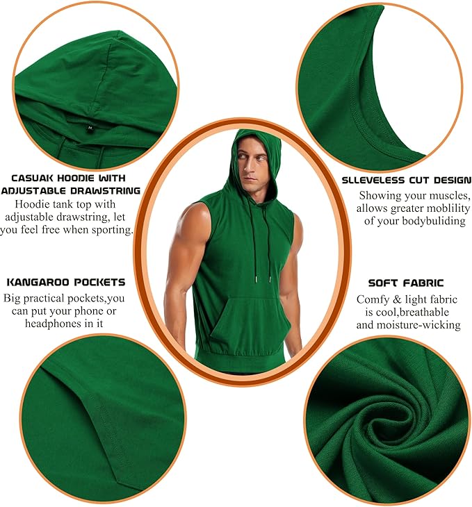 Babioboa Men's Workout Hooded Tank Tops Sleeveless Gym Hoodies Bodybuilding Muscle Cut Off T-Shirts