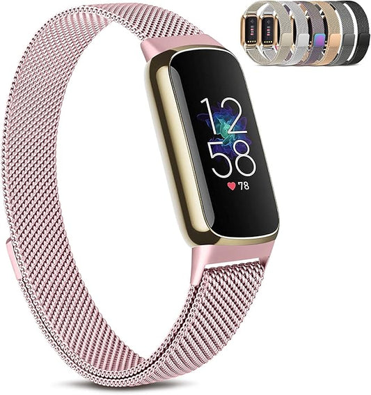 Amzpas Metal Band Compatible with Fitbit Luxe Bands for Women Men, Stainless Steel Mesh Loop Wristband Replacement Strap for Fitbit Luxe/Luxe Special Edition Fitness Tracker