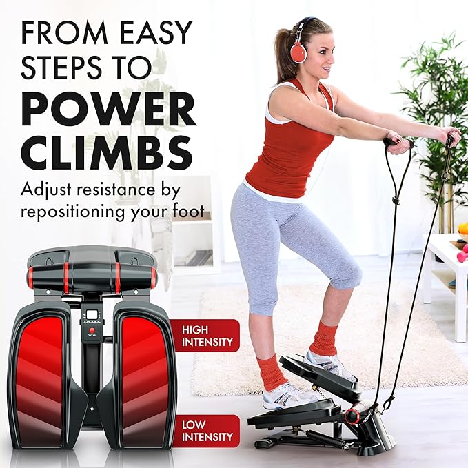 Stair Stepper with Resistance Bands - Twist Stepper Machine with LCD Display, Anti Slip Pedals - Hip Butt Leg Workout Equipment for Women & Men, Cardio Steppers for Exercise at Home, Office