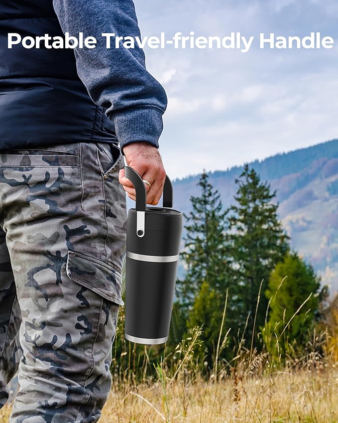 Portable Blender with Insulated Cup, Personal Blender for Smoothies, 11.1V high-torque Motor, LED Display, Stainless Steel Cup, Keep Cold 24 Hours, Self-cleaning, USB-C Rechargeable, 20 oz, Travel Lid