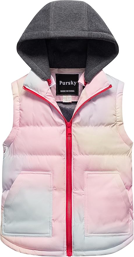 Pursky Girl's and Boy's Warm Puffer Vest Coat Water Resistant Sleeveless Jacket With Detachable Hood for 6-14Y