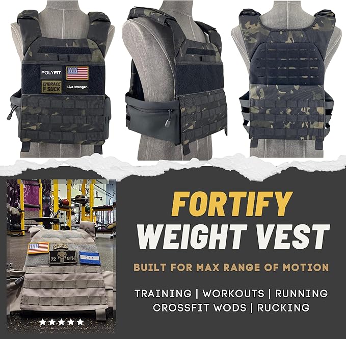 POLYFIT (Fortify) Weighted Vest for Strength and Endurance Training, Rucking, Fitness Workouts, Running, WODs