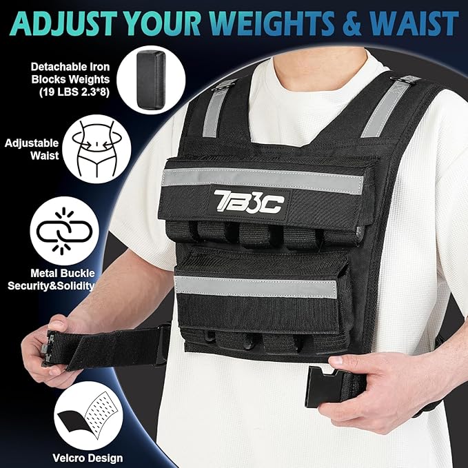 Adjustable Weighted Vest Men 19lbs/ 30lbs/ 40lbs Weights with Reflective Stripe, Weight Vest Woman Workout Vest for Crossfit, Calisthenics, Running & Walking.