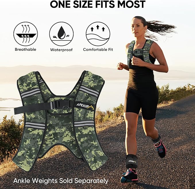 APEXUP Weighted Vest with 5lbs/10lbs/15lbs/20lbs/25lbs/30lbs Weights and Reflective Stripe, Weight Vest Men Women for Workout, Strength Training, Running