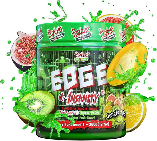 Psycho Pharma Strongest High Stim Preworkout Powder - Edge of Insanity - Most Intense Pre Workout Supplement for Pumps, Strength, Energy and Feel Good Focus. Rivals Famous PWOs of The Past