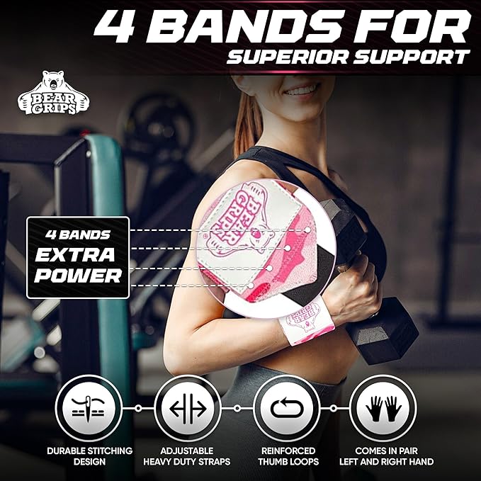 Bear Grips Wrist Wraps for Weightlifting | Weight Lifting Wrist Straps for Weightlifting | Extra Strength Gym Wrist Wraps | Two Wrist Wrap Per Pack | 12” & 18” | Lifting Wrist Wraps for Men & Women