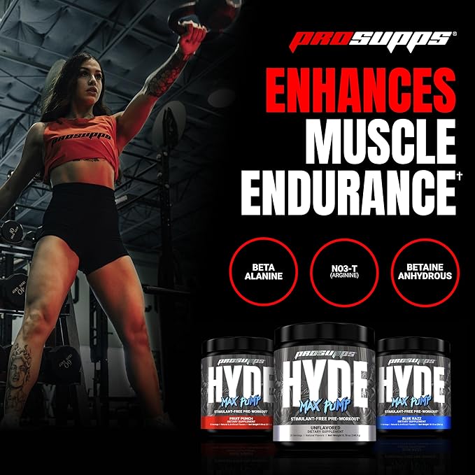PROSUPPS Mr. Hyde Max Pump Pre Workout Powder - Stim-Free Preworkout Supports Blood Flow, Muscle Volume & Endurance - Caffeine-Free Nitric Oxide Gym & Fitness Supplements (Fruit Punch, 20 Servings)